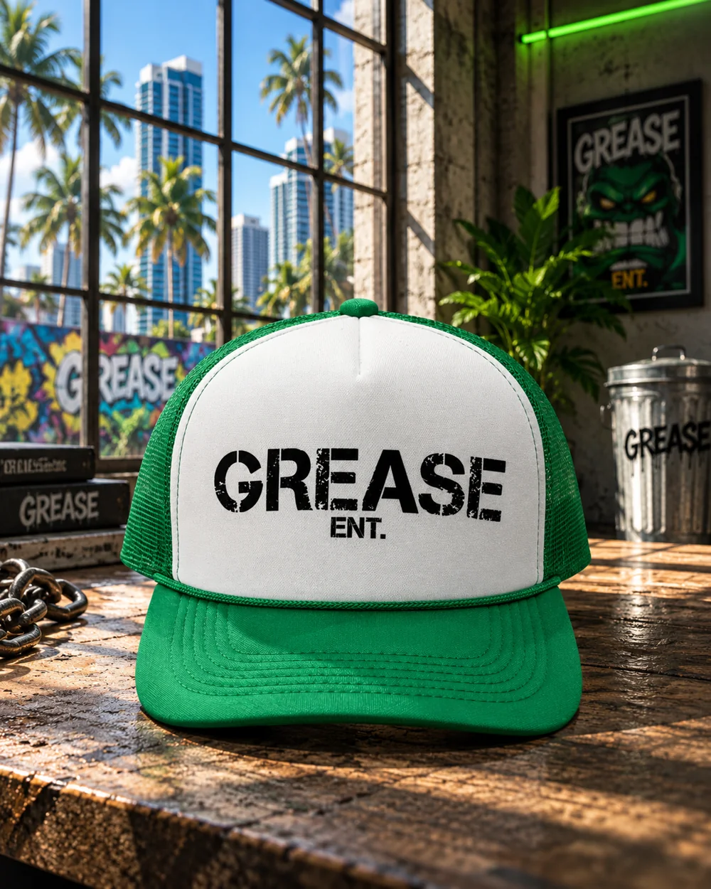green trucker cap